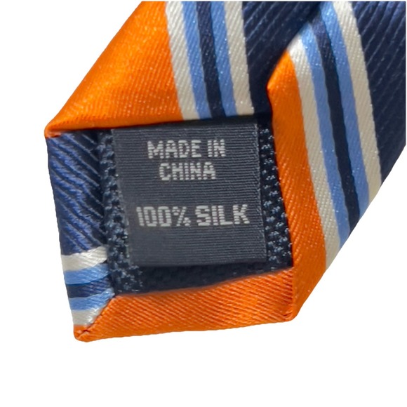 Nautica Silk Tie Orange Blue Stripe Preppy Yacht Club Coastal Americana Style - Picture 6 of 7
